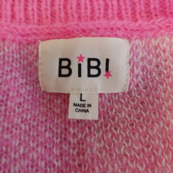 BIBI Pink & Ivory Mixed Checkered Oversized Cardigan Sweater Size LRG, Cozy Chic - Picture 2 of 16